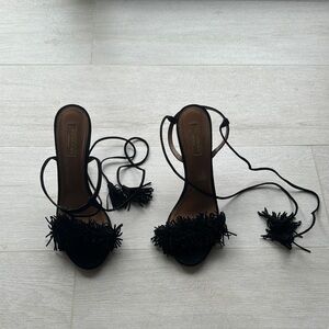 Aquazzura Black Fringe Sandals